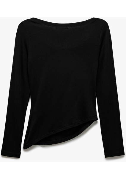 Viskon Asimetrik Uzun Kollu Slim Fit Degaje Yaka Tişört fırsatları