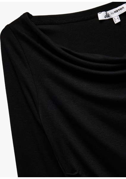 Viskon Asimetrik Uzun Kollu Slim Fit Degaje Yaka Tişört indirimleri