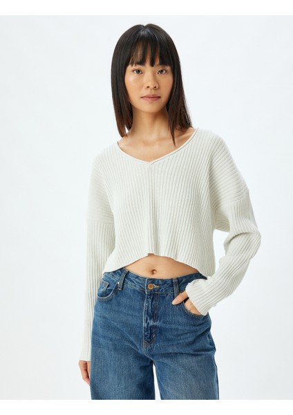 Crop Kazak Triko V Yaka Uzun Kollu modelleri