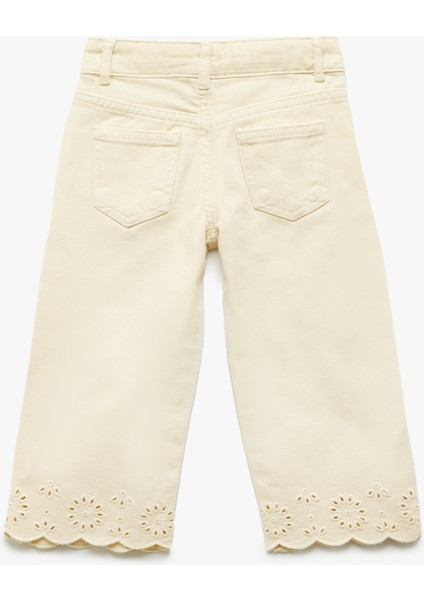 Çiçek Desenli Brodeli Pamuklu Denim Pantolon fiyatları