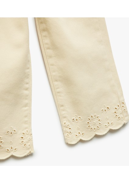 Çiçek Desenli Brodeli Pamuklu Denim Pantolon modelleri