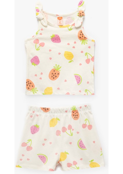 Pamuklu Meyve Desenli 2'li Şort ve Tişört Seti