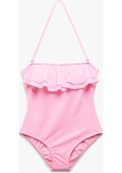 Astarlı Dar Kalıp Çıkarılabilir Askı Detaylı Fırfırlı Straplez Mayo