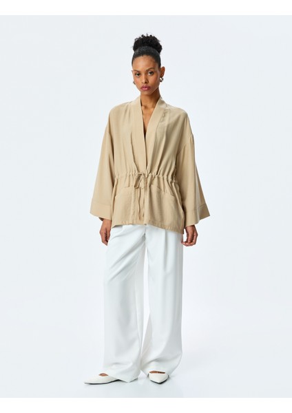 Modal Karışımlı Beli Bağcıklı Oversize Uzun Kollu Kruvaze Kimono fiyatları