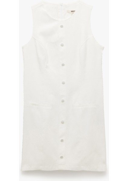 Düğmeli Kolsuz Yuvarlak Yaka Çift Cepli Pamuklu-Viskon Mini Elbise modelleri