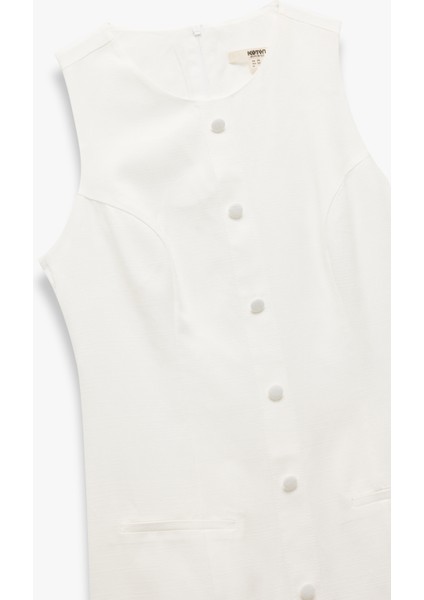 Düğmeli Kolsuz Yuvarlak Yaka Çift Cepli Pamuklu-Viskon Mini Elbise indirimleri