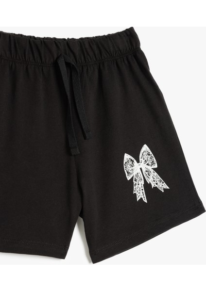 Beli Lastikli Kelebek Baskılı Pamuklu Basic Şort