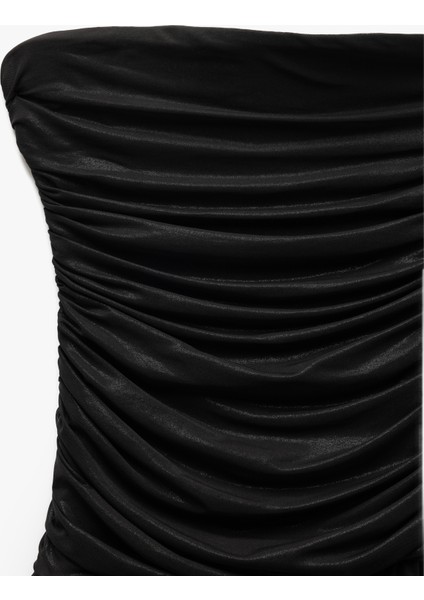 Drape Detaylı Kolsuz Straplez Volanlı Mini Abiye Elbise