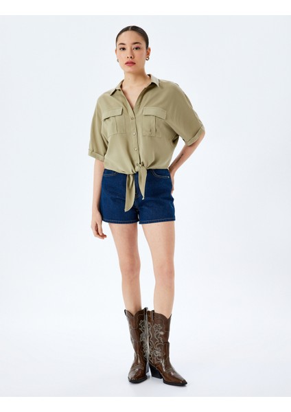 Bağlama Detaylı Viskon Kısa Kollu Crop Oversize Gömlek fiyatları