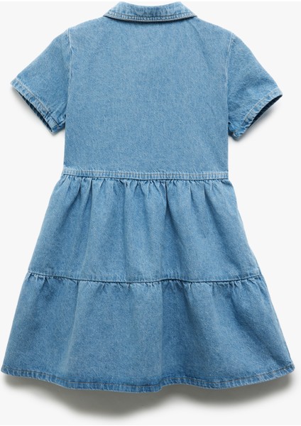 Pamuklu Kısa Kollu Gömlek Yaka Denim Elbise