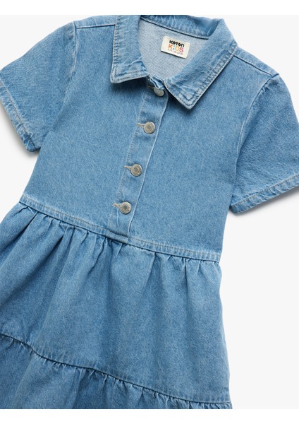 Pamuklu Kısa Kollu Gömlek Yaka Denim Elbise