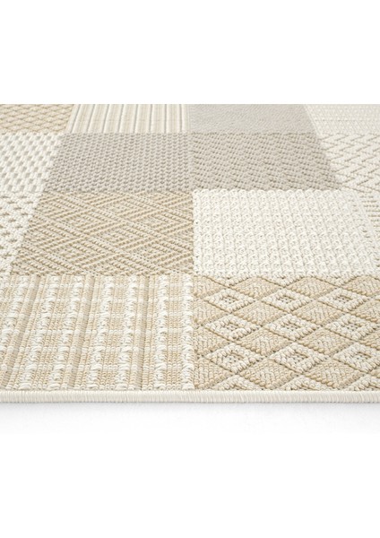 Ares 8806 Bej Halı Salon Halısı Patchwork Halı Koridor Halısı Kesme Halı Yolluk Oturma Odası Halısı