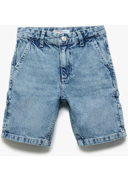 Cep Detaylı Pamuklu Denim Şort