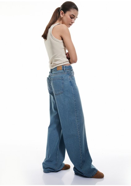 Pamuklu Bol Kesim Cepli Denim Pantolon - Loose Straight Fit Jean