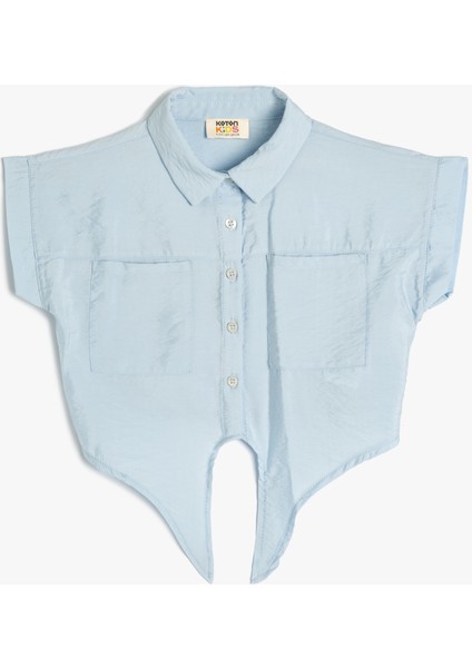 Crop Gömlek Önden Bağlama Detaylı Kısa Kollu Cepli