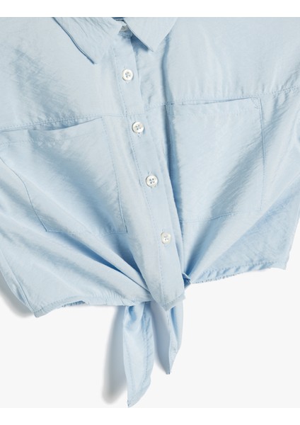 Crop Gömlek Önden Bağlama Detaylı Kısa Kollu Cepli modelleri