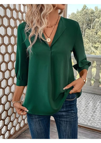 Yeni Sezon Kadın V Yaka Uzun Kollu Sandy Bluz modelleri