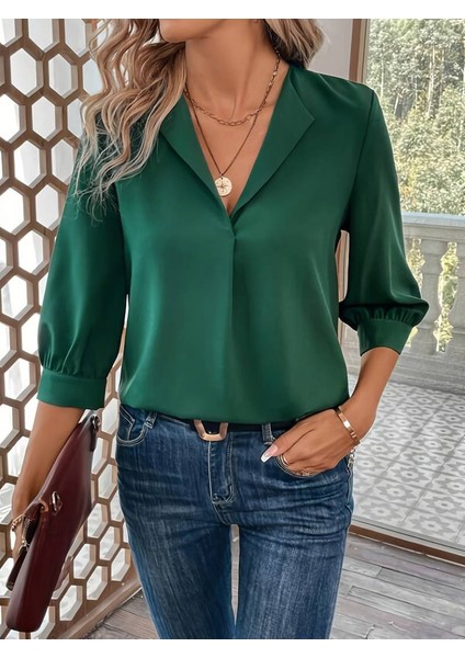 Yeni Sezon Kadın V Yaka Uzun Kollu Sandy Bluz fırsatları