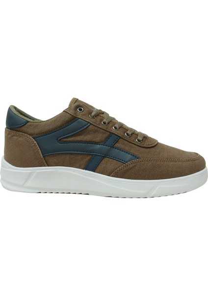 Vizon Kahve Beyaz Bağcıklı Keten Sneakers Spor Ayakkabı