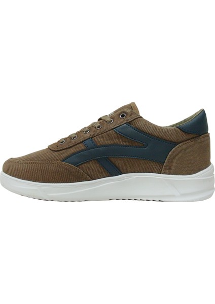 Vizon Kahve Beyaz Bağcıklı Keten Sneakers Spor Ayakkabı