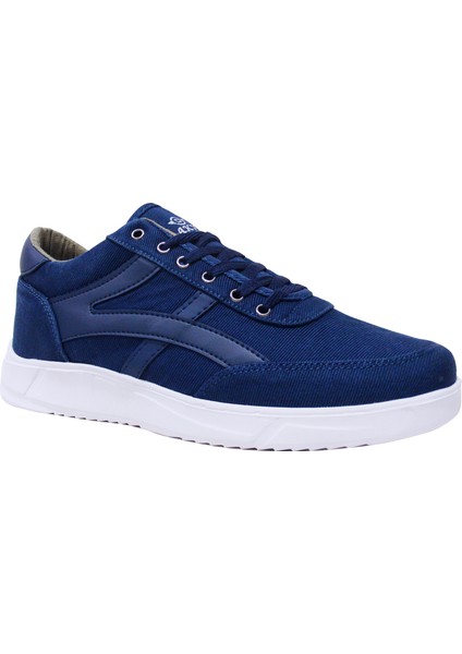 Lacivert Beyaz Bağcıklı Keten Sneakers Spor Ayakkabı