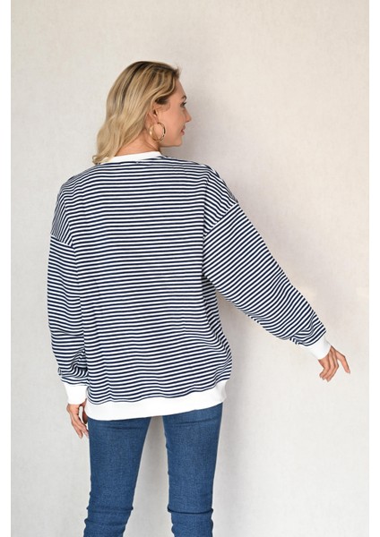 Oversize Çizgili Sweatshirt