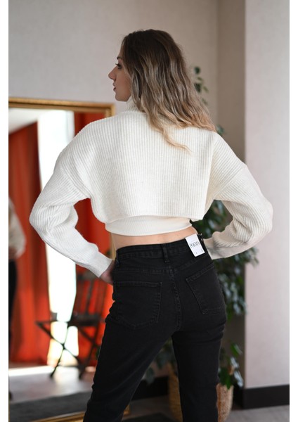 Fermuarlı Crop Sweatshirt