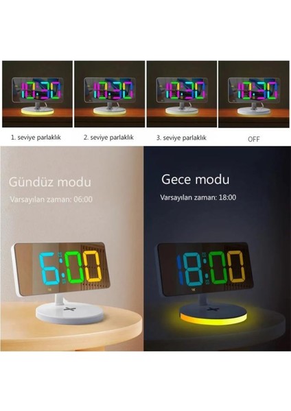 Sanec LED Dijital Saat Kablosuz ve Kablolu Telefon Şarjlı Rgb Aynalı 11 Renkli