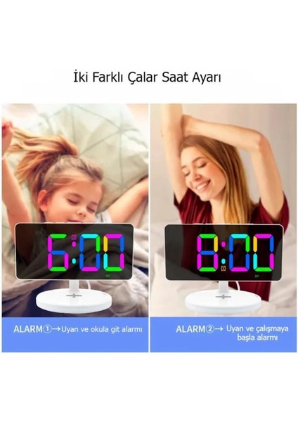 Sanec LED Dijital Saat Kablosuz ve Kablolu Telefon Şarjlı Rgb Aynalı 11 Renkli