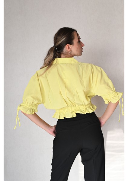 Kolları Büzgülü Sarı Gömlek modelleri