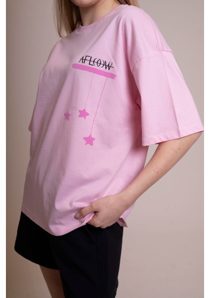 Muse Oversize Pembe Yıldız Baskılı Tişört – %100 Pamuk Trendy, Rahat ve Şık – Unisex Günlük Giyim fiyatları