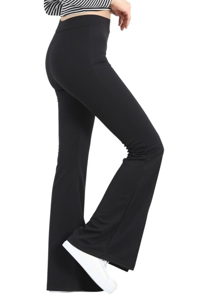 Kadın Siyah Yüksek Bel Ön Yırtmaçlı Ispanyol Paça Tayt fırsatları