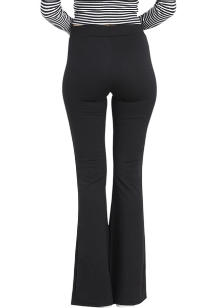 Kadın Siyah Yüksek Bel Ön Yırtmaçlı Ispanyol Paça Tayt indirimleri