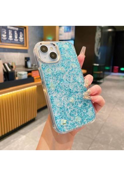 Iphone 13/14 Uyumlu Krom Kamera Çerçeveli Sert Slikon Sim Parçacıklı Kılıf