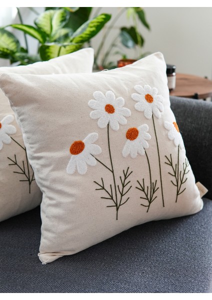 Papatya Punch Panç Nakışlı Kırlent Kılıfı 1 Adet 43 x 43 cm