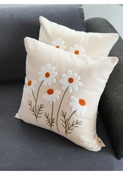 Papatya Punch Panç Nakışlı Kırlent Kılıfı 1 Adet 43 x 43 cm