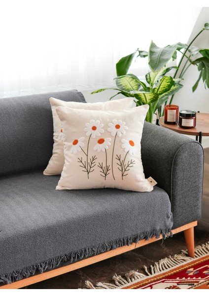 Papatya Punch Panç Nakışlı Kırlent Kılıfı 1 Adet 43 x 43 cm