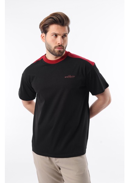 Siyah Bisiklet Yaka Baskılı Erkek Tişört E7114 fiyatları