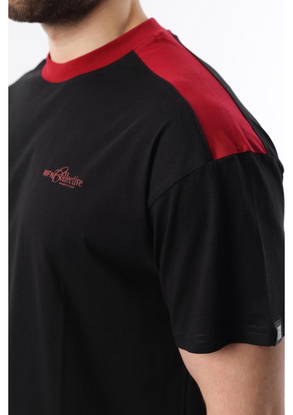 Siyah Bisiklet Yaka Baskılı Erkek Tişört E7114 modelleri