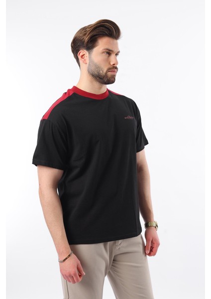 Siyah Bisiklet Yaka Baskılı Erkek Tişört E7114 fırsatları