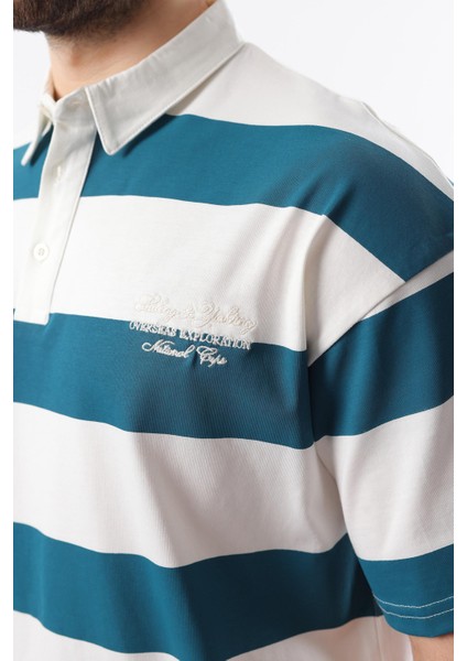 Petrol Mavisi Oversize Renk Bloklu Polo Yaka Tişört E7120 modelleri