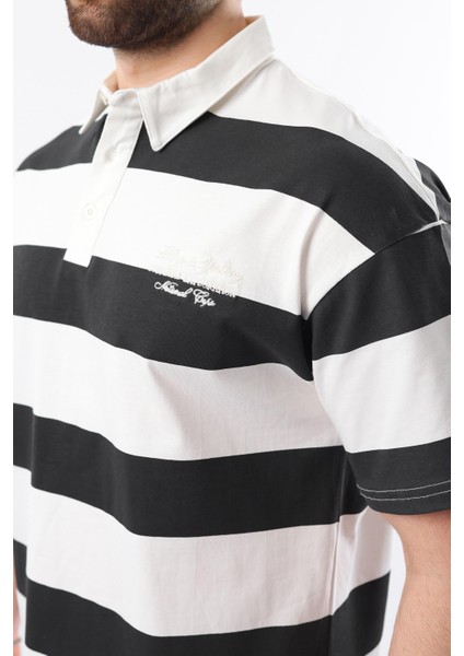 Siyah Oversize Renk Bloklu Polo Yaka Tişört E7120 modelleri