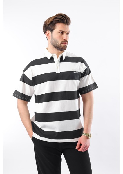 Siyah Oversize Renk Bloklu Polo Yaka Tişört E7120 fırsatları