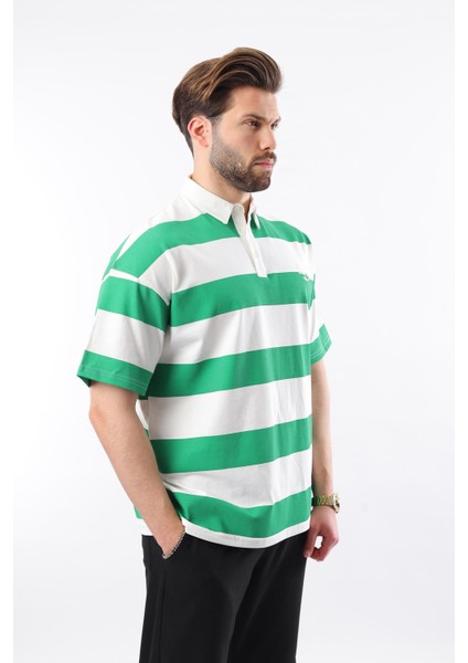 Yeşil Oversize Renk Bloklu Polo Yaka Tişört E7120 fiyatları