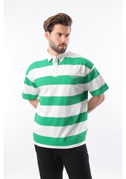 Yeşil Oversize Renk Bloklu Polo Yaka Tişört E7120 fırsatları