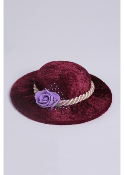 Bordo Eşarp Şal Iğnedanlık Kadife Çiçekli Şapkalı 5002_16