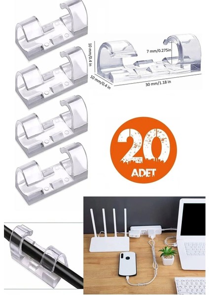 20 Li Kablo Sabitleyici Düzenleyici Şeffaf Kablo Toparlayıcı modelleri