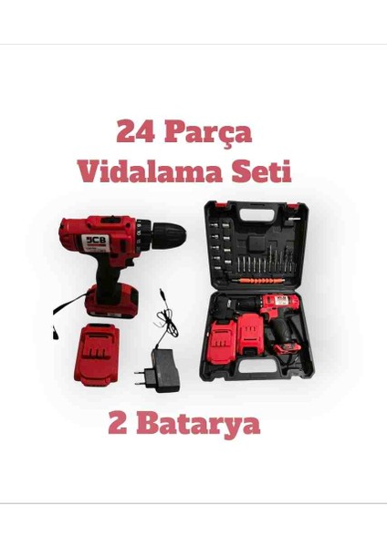 24 Parça Şarjlı Vidalama Seti 2 Bataryalı
