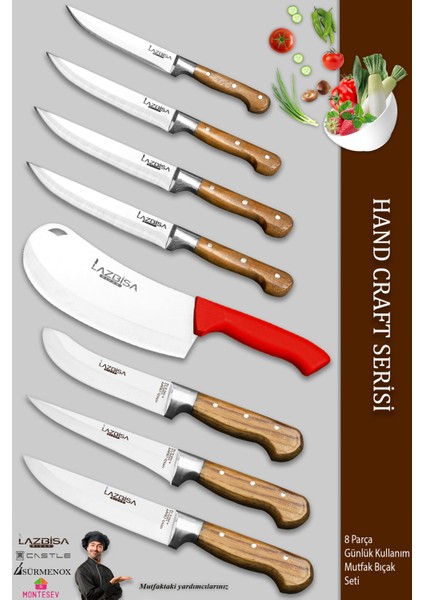 Hand Craft Pro Serisi Mutfak Bıçak Seti 8 Parça Et Ekmek Sebze Salata Börek Bıçağı (Mfp-8lzk)