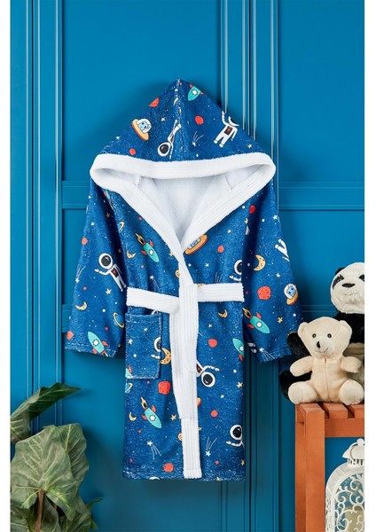 Uzay Desen Dijital Baskılı Çocuk Bornozu 3-4 Yaş
